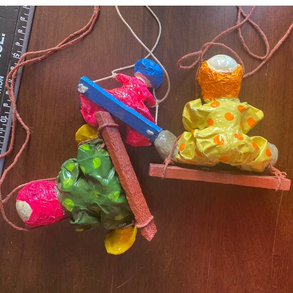 Vintage Paper Mache Swinging Hanging Clown Dolls Circus 3 Mexican Folk Art Fair - Picture 12 of 12